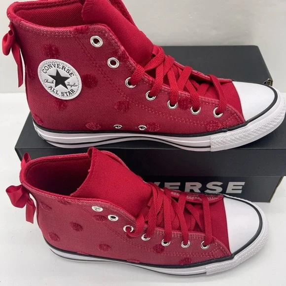 Converse Red Polka Dot Chuck Taylor All Star High Top Sneakers - Picture 4 of 16